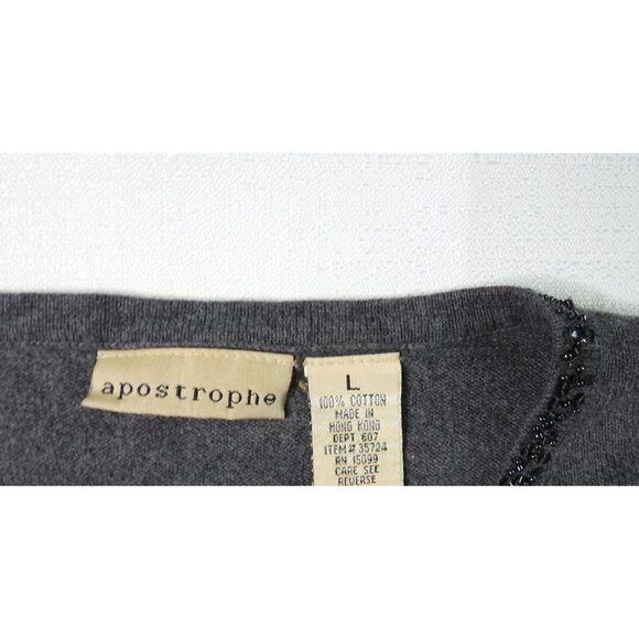 Apostrophe Gray Beaded Trim Short Sleeve Cardigan Sweater Sz L - Picture 3 of 6